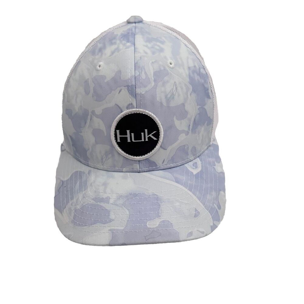 Huk Performance Head Wear Hat Cap Snap Back Blue White Camo Fishing Truc…